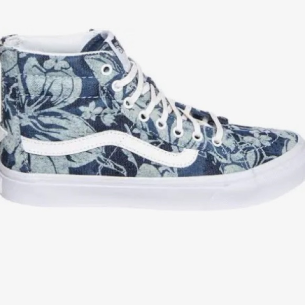 Vans High-Top Floral Skate Sneakers in Navy and White